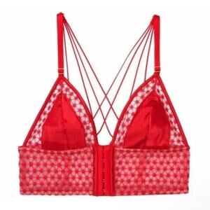 Victoria Secret Luxe Starburst Long Line Triangle Bra Red Sexy Strappy Satin M